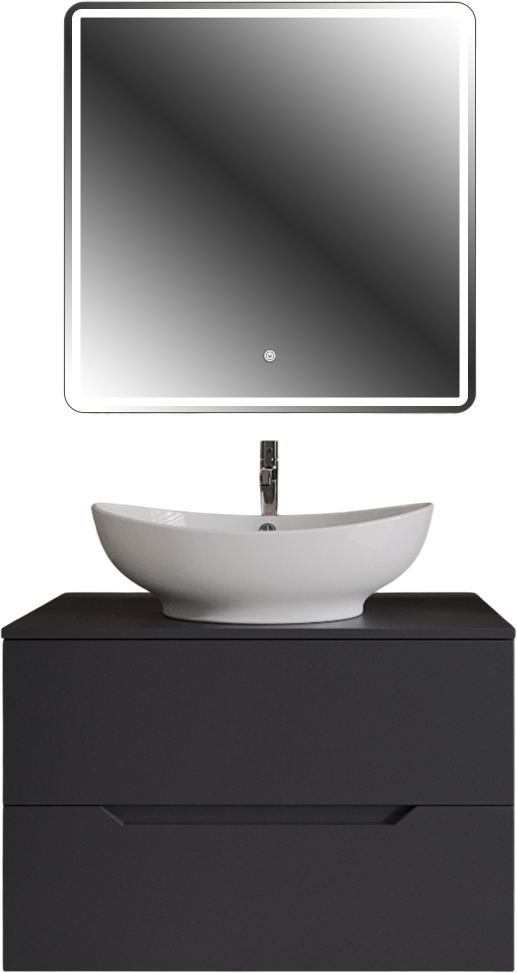 Мебель для ванной комнаты Orange Line 80 подвесная, 2 ящика, матовый графит с раковиной B08-585w