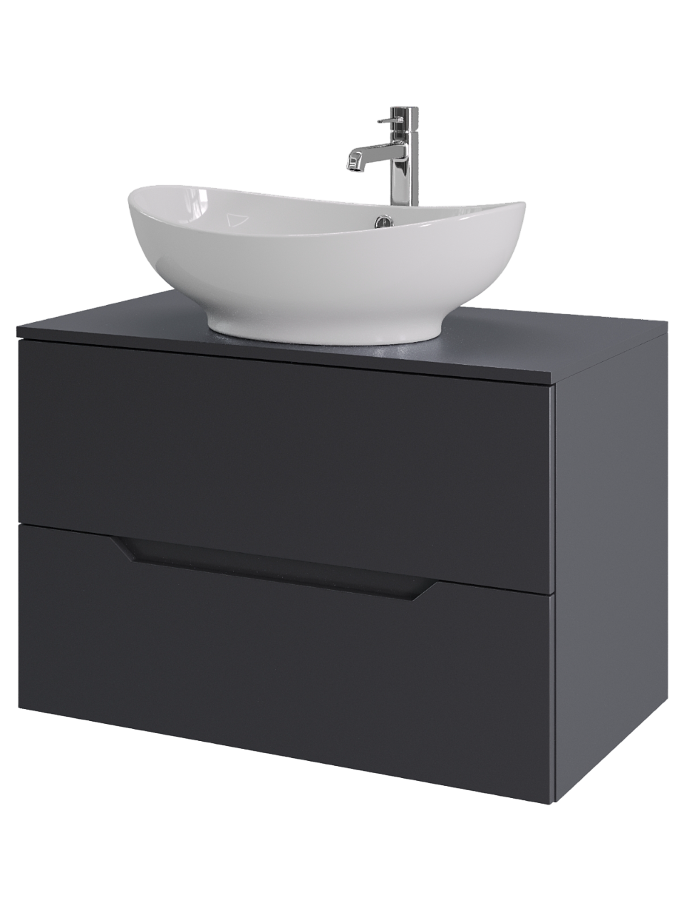 Тумба с раковиной Orange Line 80 подвесная, 2 ящика, матовый графит с раковиной B08-585w