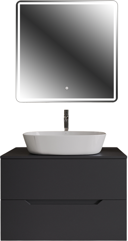 Мебель для ванной комнаты Orange Line 80 подвесная, 2 ящика, матовый графит с раковиной B08-500W