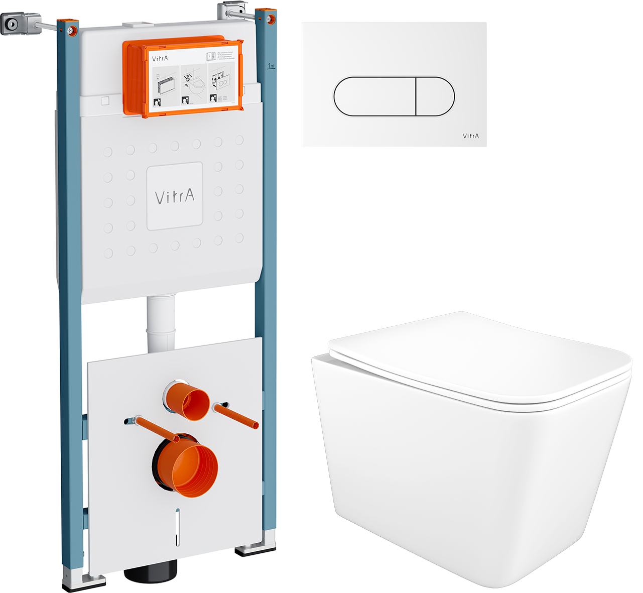 Комплект 3 в 1 Унитаз подвесной STWORKI Молде S23401WH безободковый, с микролифтом, антивсплеск + Инсталляция VitrA V-Fix Core 732-5800-01PV + Кнопка Root Round 740-2200 цвет глянцевый белый