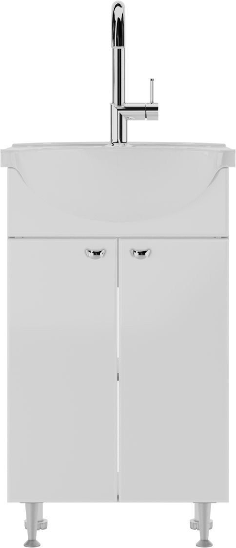 Тумба с раковиной Айсберг Лидер 50 белая, раковина Универсал Элегия