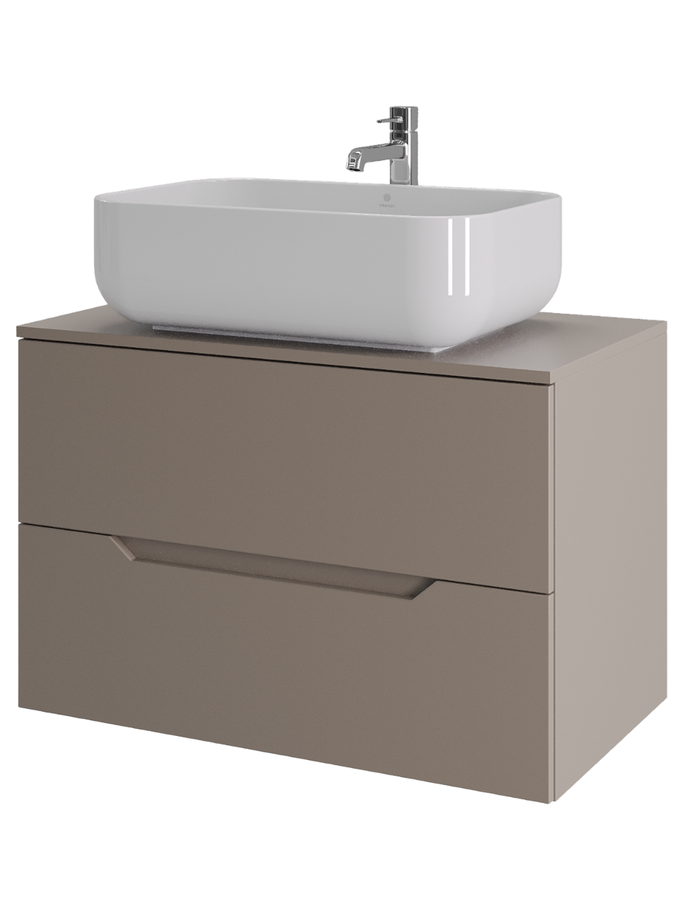 Тумба с раковиной Orange Line 80 подвесная, 2 ящика, матовый латте с раковиной B03-600W
