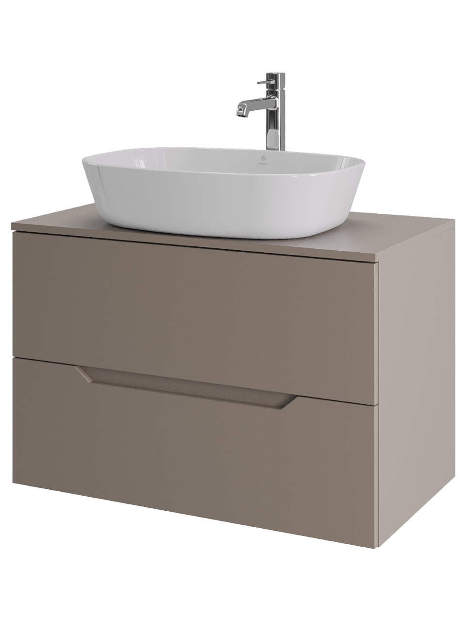 Тумба с раковиной Orange Line 80 подвесная, 2 ящика, матовый латте с раковиной B08-500W