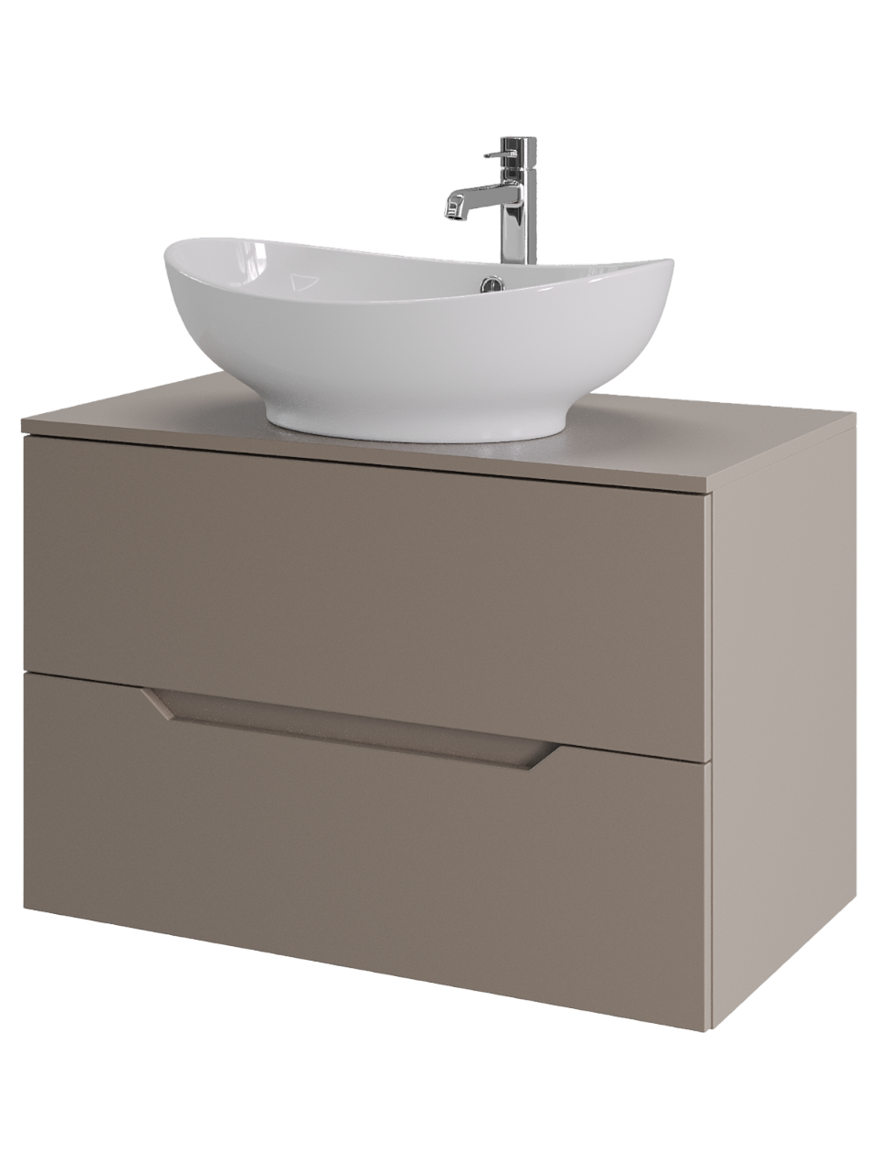 Тумба с раковиной Orange Line 80 подвесная, 2 ящика, матовый латте с раковиной B08-585w