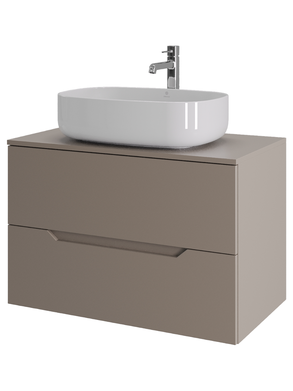Тумба с раковиной Orange Line 80 подвесная, 2 ящика, матовый латте с раковиной B07-540W