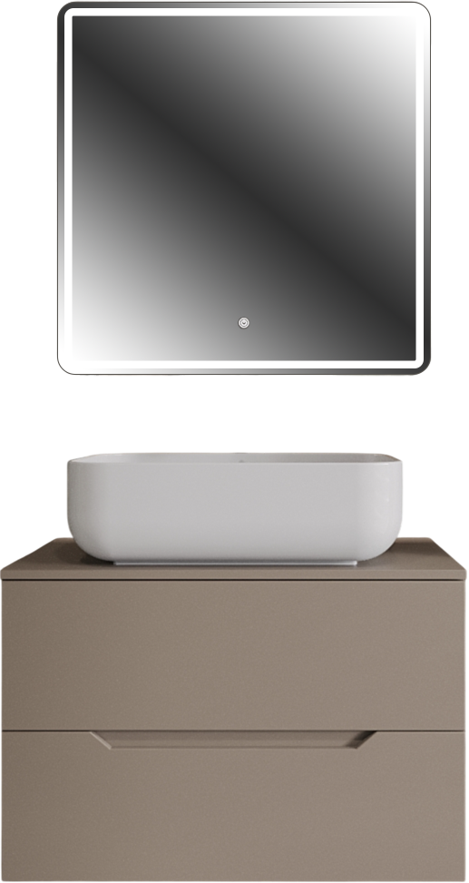 Мебель для ванной комнаты Orange Line 80 подвесная, 2 ящика, матовый латте с раковиной B03-600W