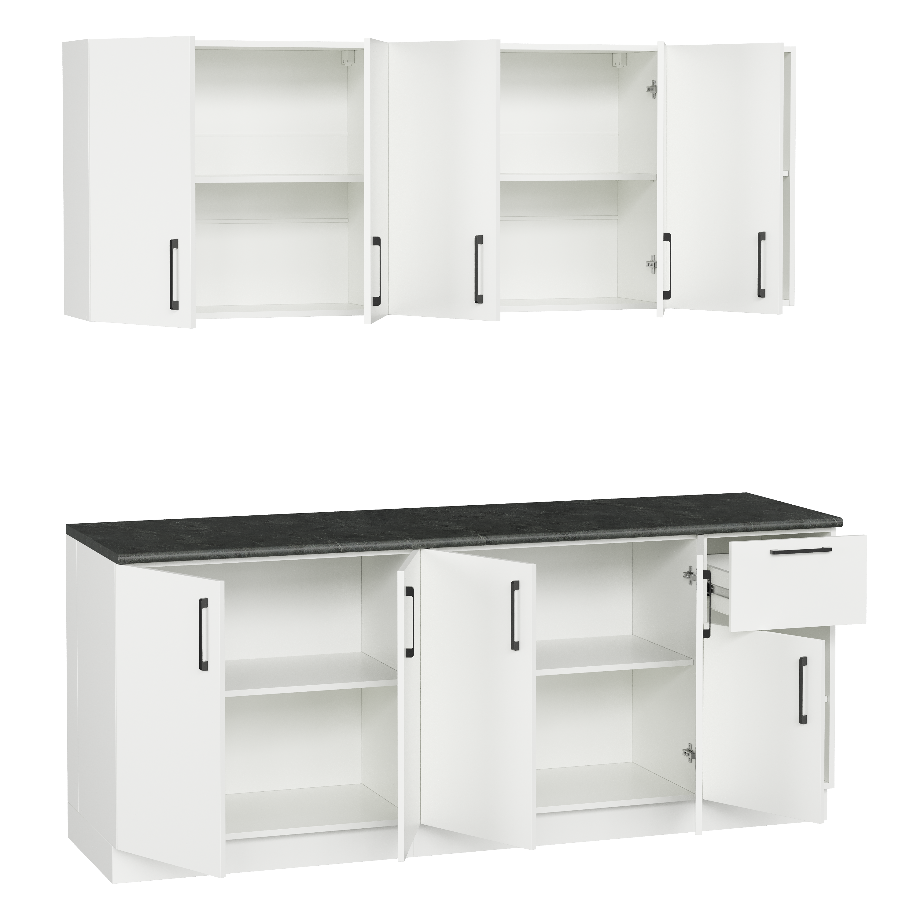 Кухонный гарнитур Domaci Болонья 260 см, фасад белый, ручка черная, столешница луна KUH-1008136