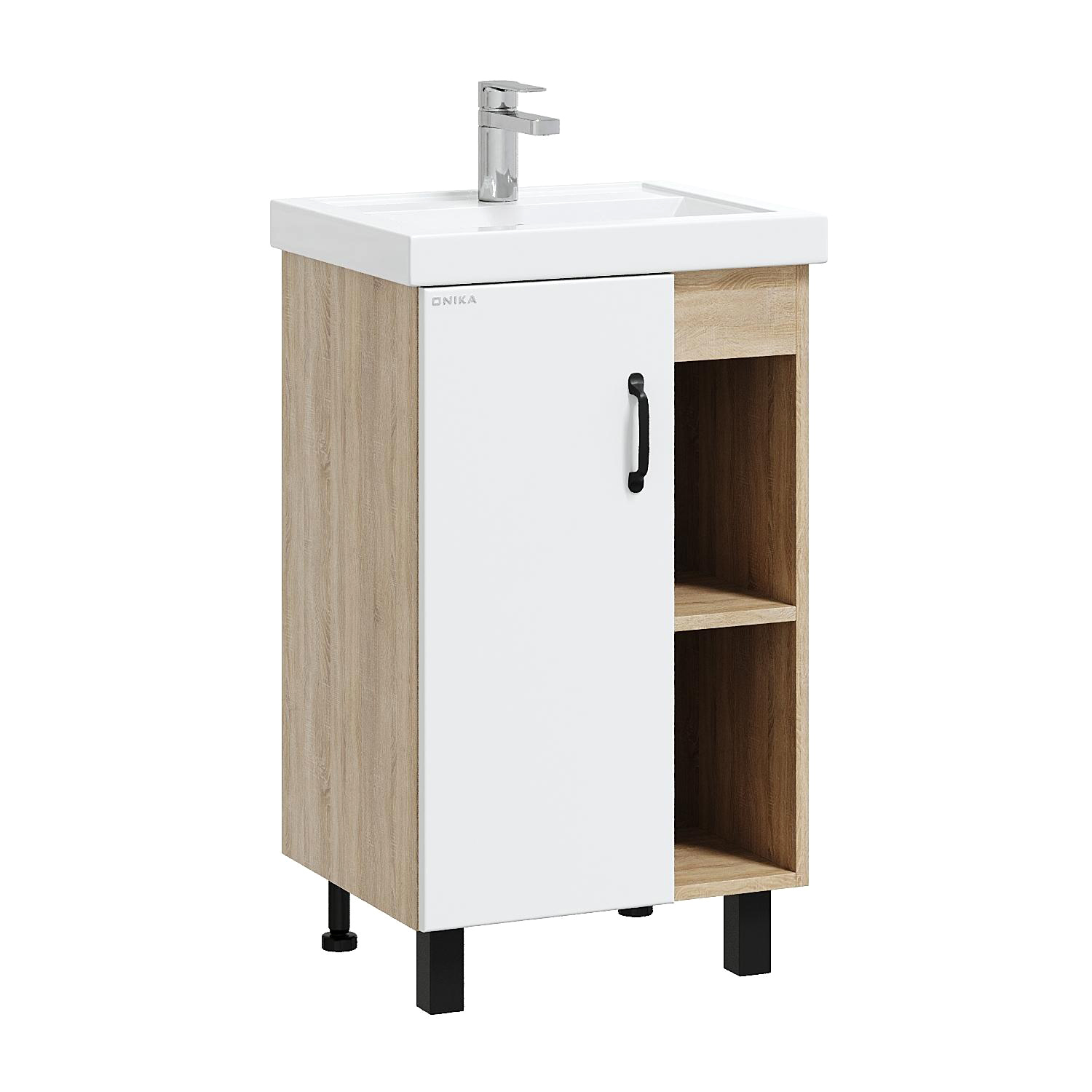 Тумба под раковину без столешницы Onika Тимбер 50 белая матовая, дуб сонома