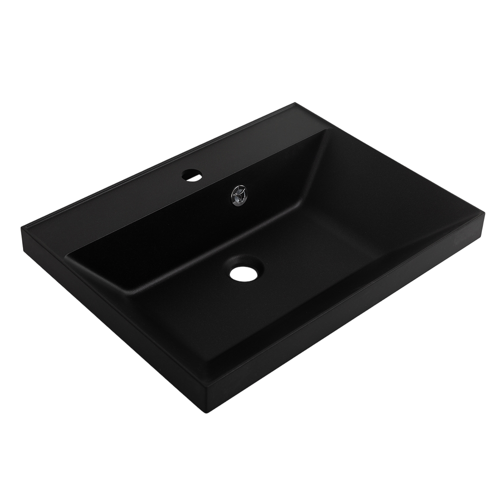 Мебельная раковина BelBagno BB600/450-LV-ART-AST-NERO 60 накладная, матовая черная, прямоугольная, искусственный камень