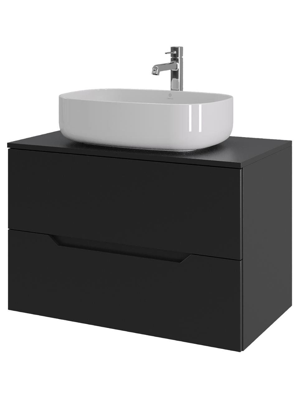 Тумба с раковиной Orange Line 80 подвесная, 2 ящика, матовая черная с раковиной B07-540W