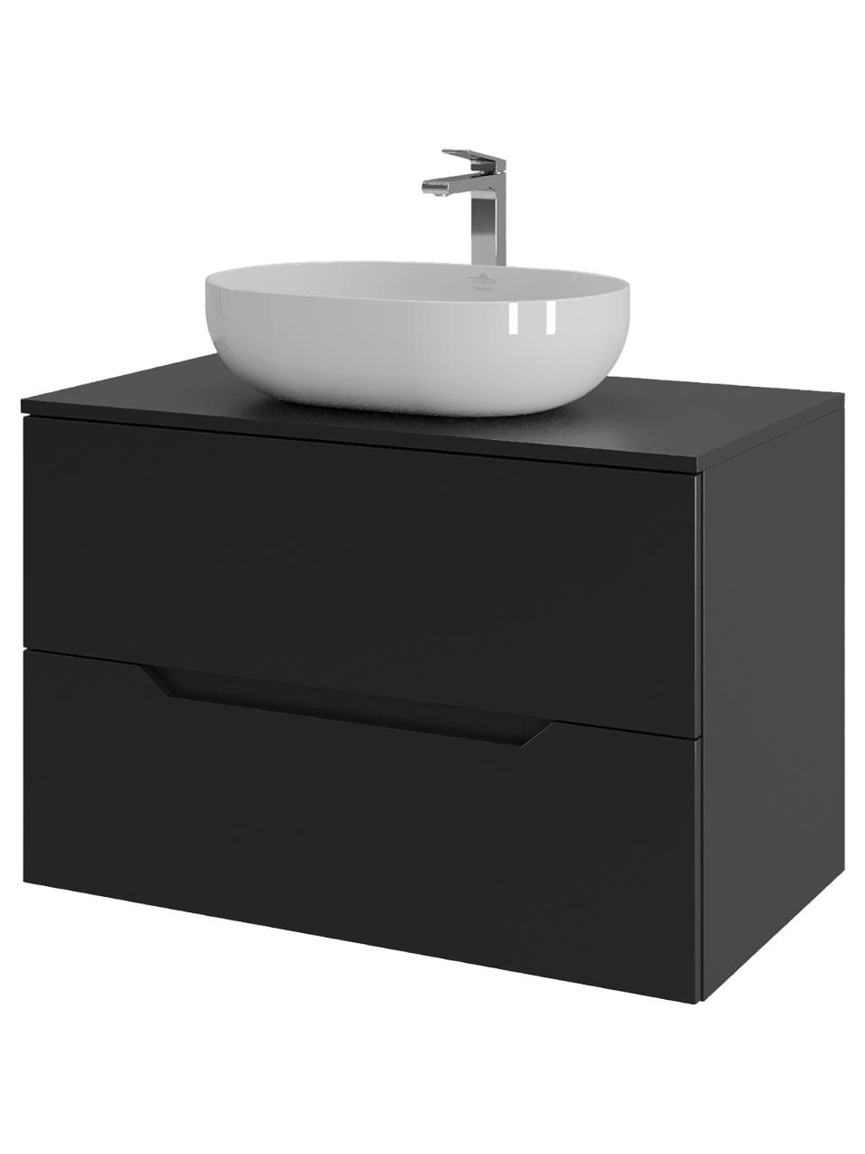 Тумба с раковиной Orange Line 80 подвесная, 2 ящика, матовая черная с раковиной B05-480W