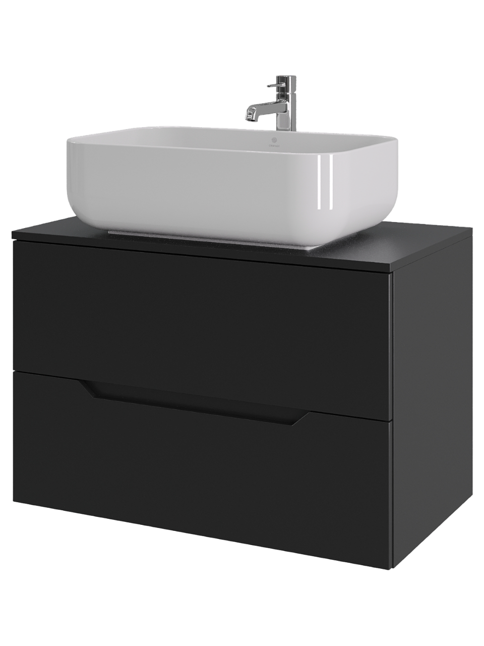 Тумба с раковиной Orange Line 80 подвесная, 2 ящика, матовая черная с раковиной B03-600W
