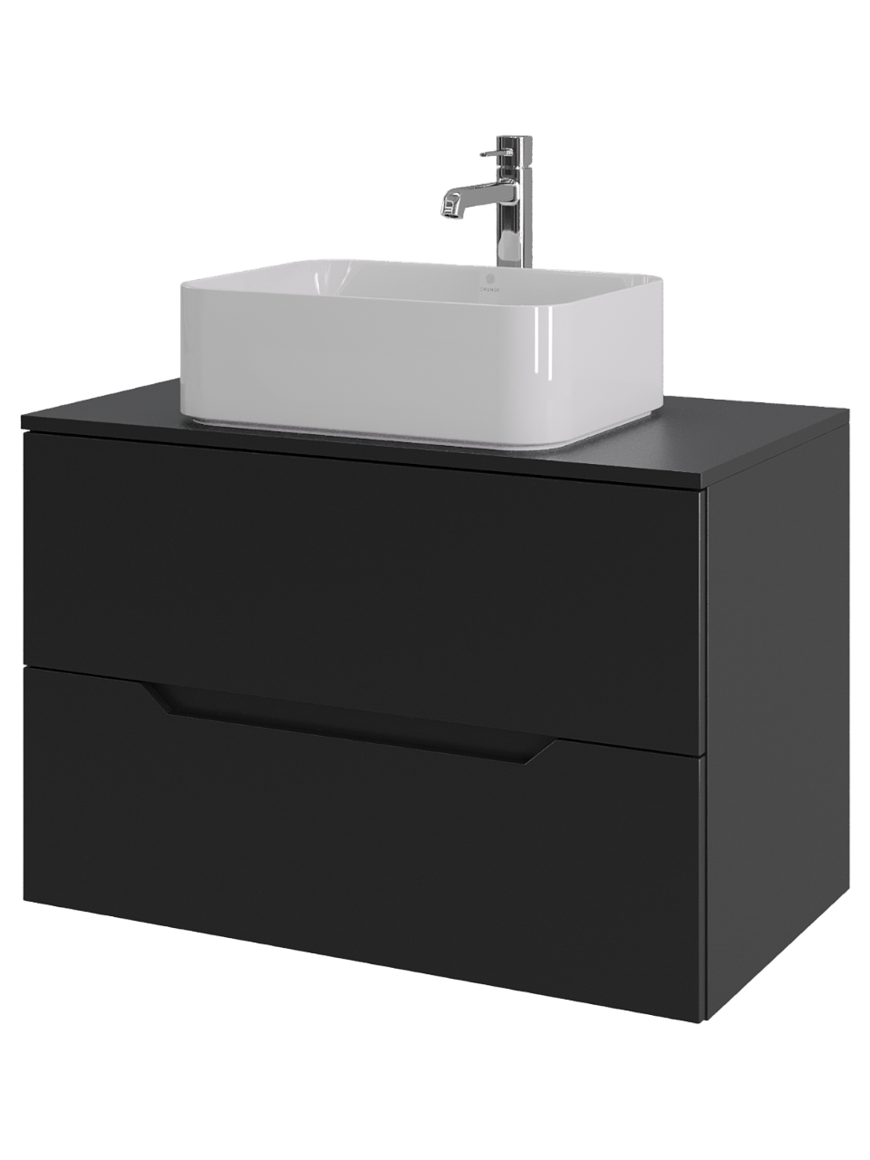 Тумба с раковиной Orange Line 80 подвесная, 2 ящика, матовая черная с раковиной B02-460W