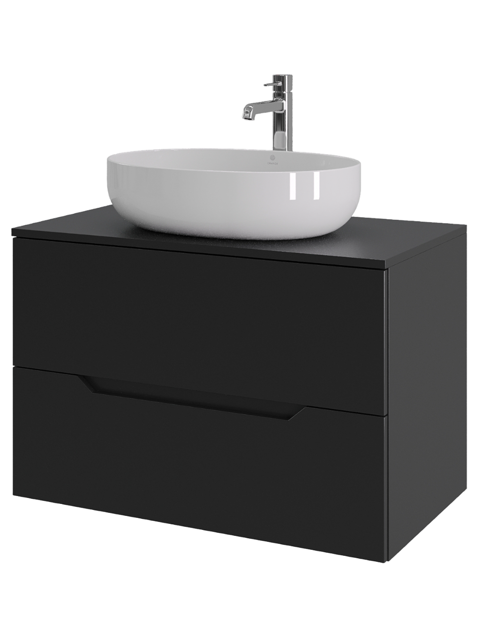 Тумба с раковиной Orange Line 80 подвесная, 2 ящика, матовая черная с раковиной B05-520W