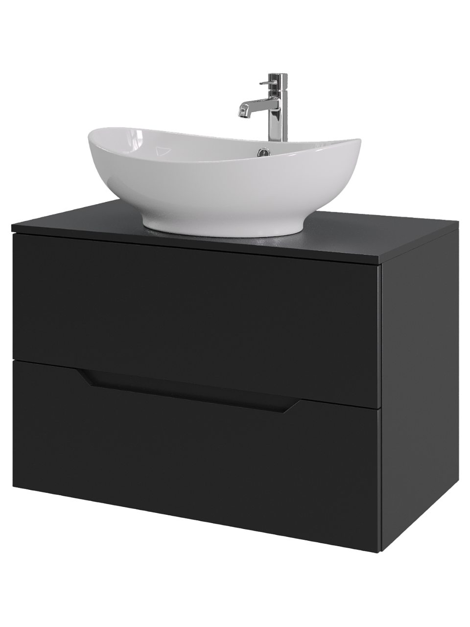 Тумба с раковиной Orange Line 80 подвесная, 2 ящика, матовая черная с раковиной B08-585w