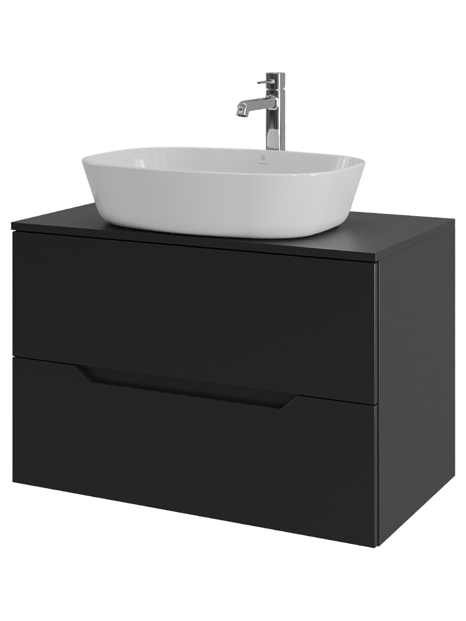 Тумба с раковиной Orange Line 80 подвесная, 2 ящика, матовая черная с раковиной B08-500W