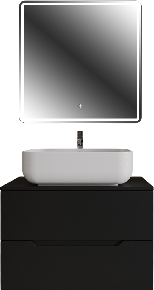 Мебель для ванной комнаты Orange Line 80 подвесная, 2 ящика, матовая черная с раковиной B03-600W