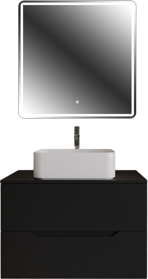 Мебель для ванной комнаты Orange Line 80 подвесная, 2 ящика, матовая черная с раковиной B02-460W