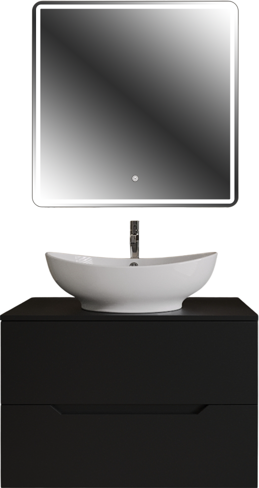 Мебель для ванной комнаты Orange Line 80 подвесная, 2 ящика, матовая черная с раковиной B08-585w