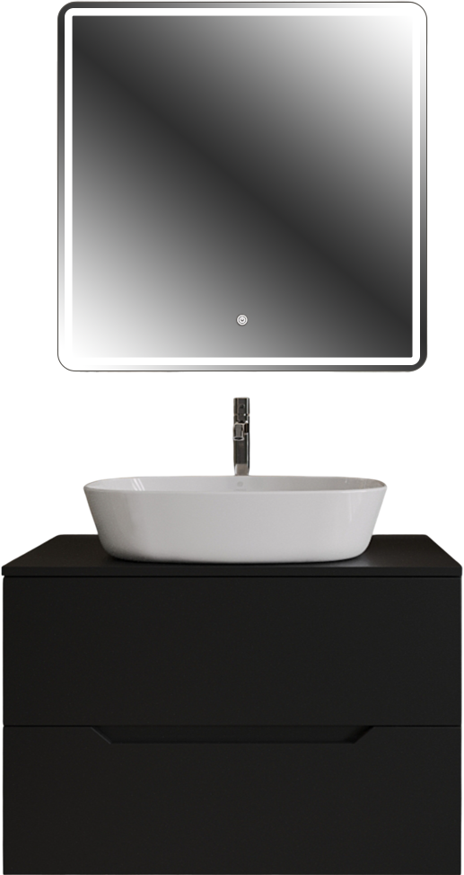 Мебель для ванной комнаты Orange Line 80 подвесная, 2 ящика, матовая черная с раковиной B08-500W