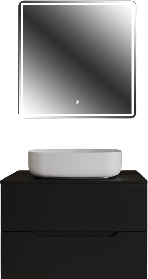 Мебель для ванной комнаты Orange Line 80 подвесная, 2 ящика, матовая черная с раковиной B07-540W
