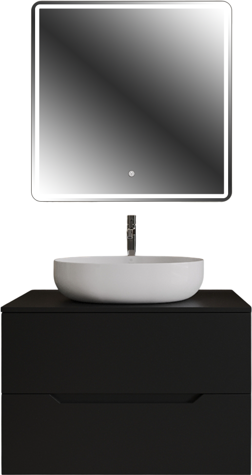 Мебель для ванной комнаты Orange Line 80 подвесная, 2 ящика, матовая черная с раковиной B05-520W