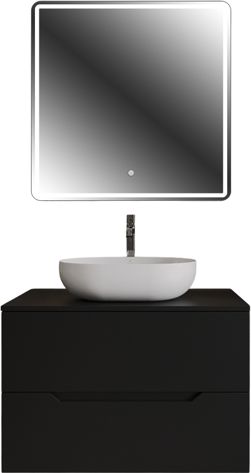 Мебель для ванной комнаты Orange Line 80 подвесная, 2 ящика, матовая черная с раковиной B05-480W