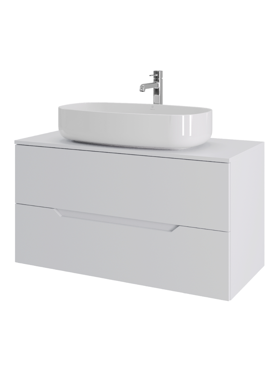 Тумба с раковиной Orange Line 100 подвесная, 2 ящика, матовая белая с раковиной B07-675W