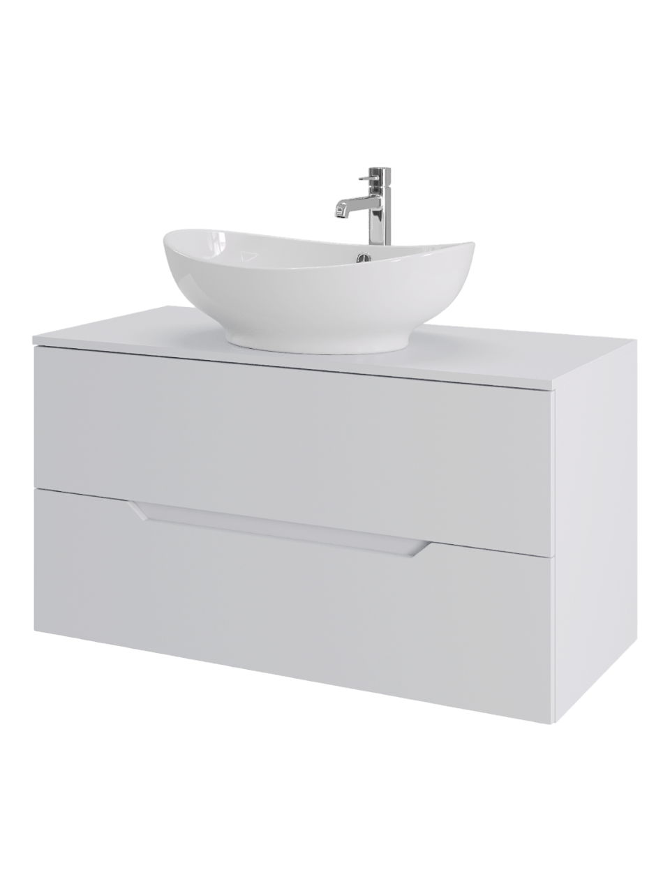 Тумба с раковиной Orange Line 100 подвесная, 2 ящика, матовая белая с раковиной B08-585w