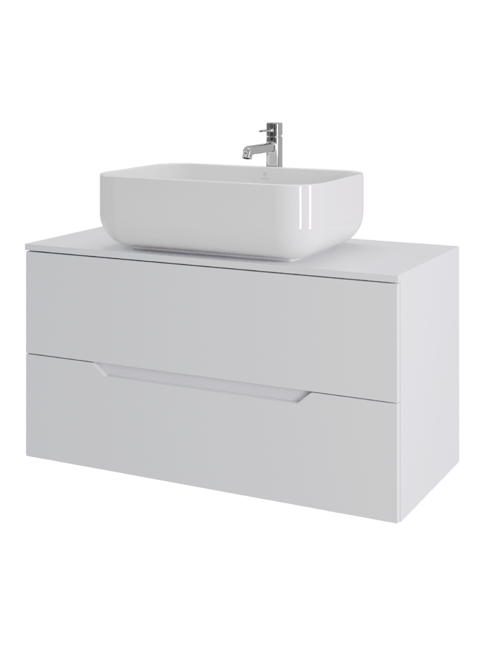 Тумба с раковиной Orange Line 100 подвесная, 2 ящика, матовая белая с раковиной B03-600W