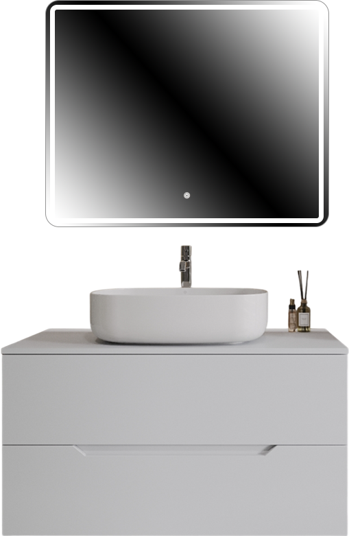 Мебель для ванной комнаты Orange Line 100 подвесная, 2 ящика, матовая белая с раковиной B07-540W