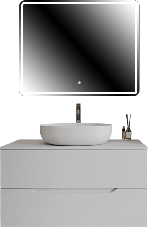 Мебель для ванной комнаты Orange Line 100 подвесная, 2 ящика, матовая белая с раковиной B05-520W