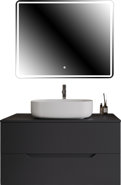 Мебель для ванной комнаты Orange Line 100 подвесная, 2 ящика, матовый графит с раковиной B07-540W