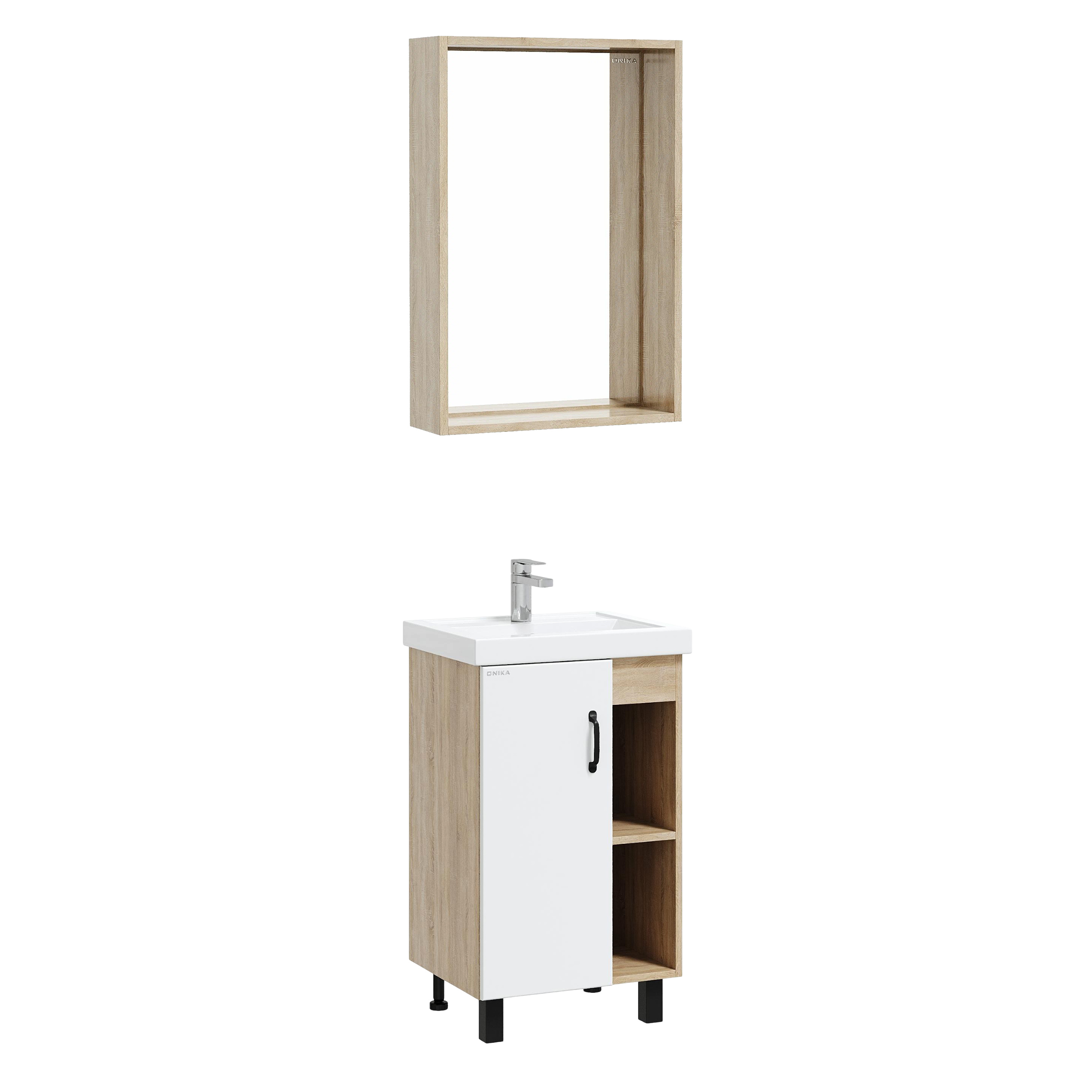 Мебель для ванной комнаты Onika Тимбер 50 напольная, белая матовая, дуб сонома