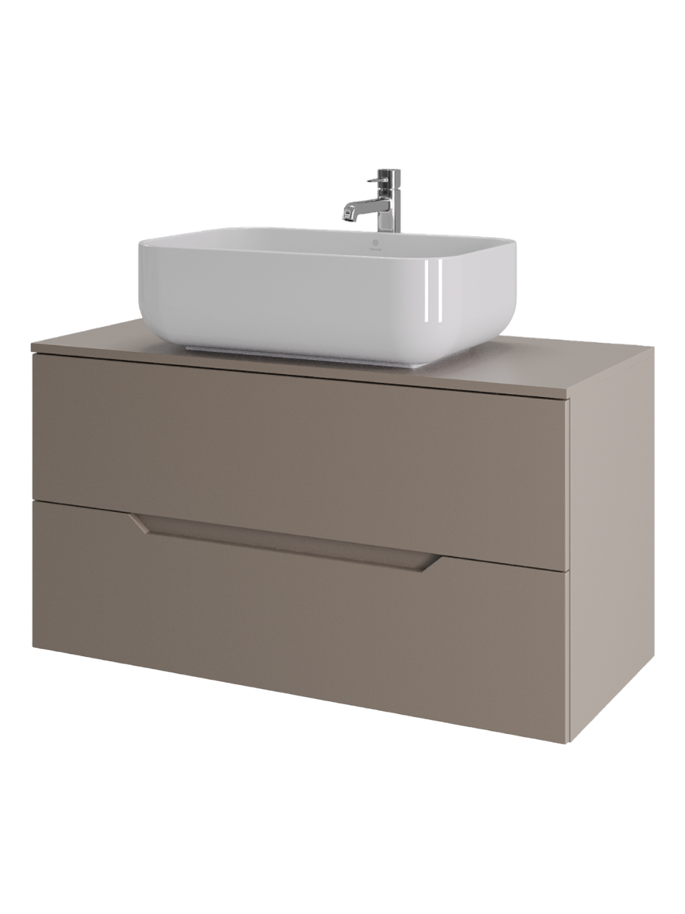 Тумба с раковиной Orange Line 100 подвесная, 2 ящика, матовый латте с раковиной B03-600W