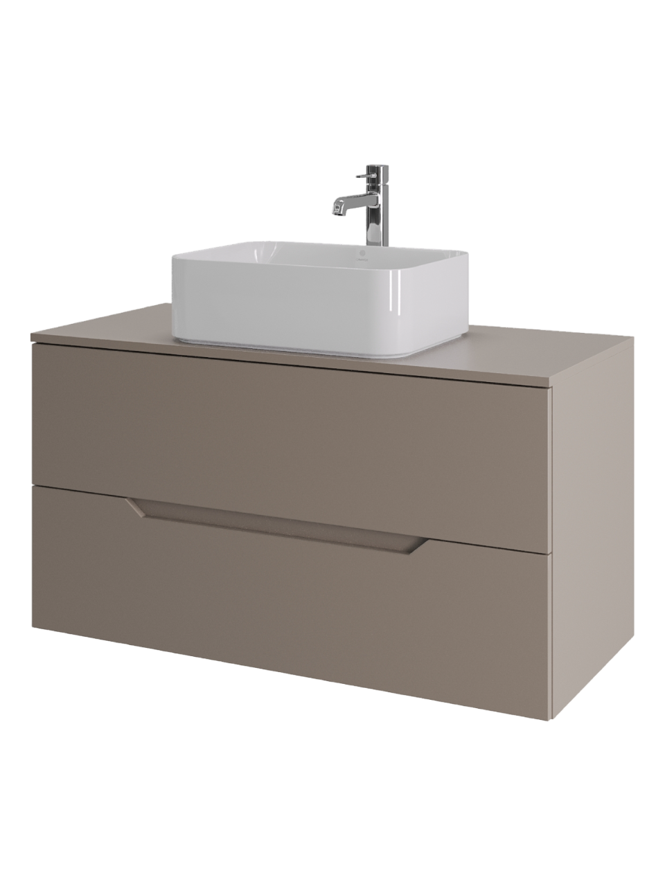 Тумба с раковиной Orange Line 100 подвесная, 2 ящика, матовый латте с раковиной B02-460W