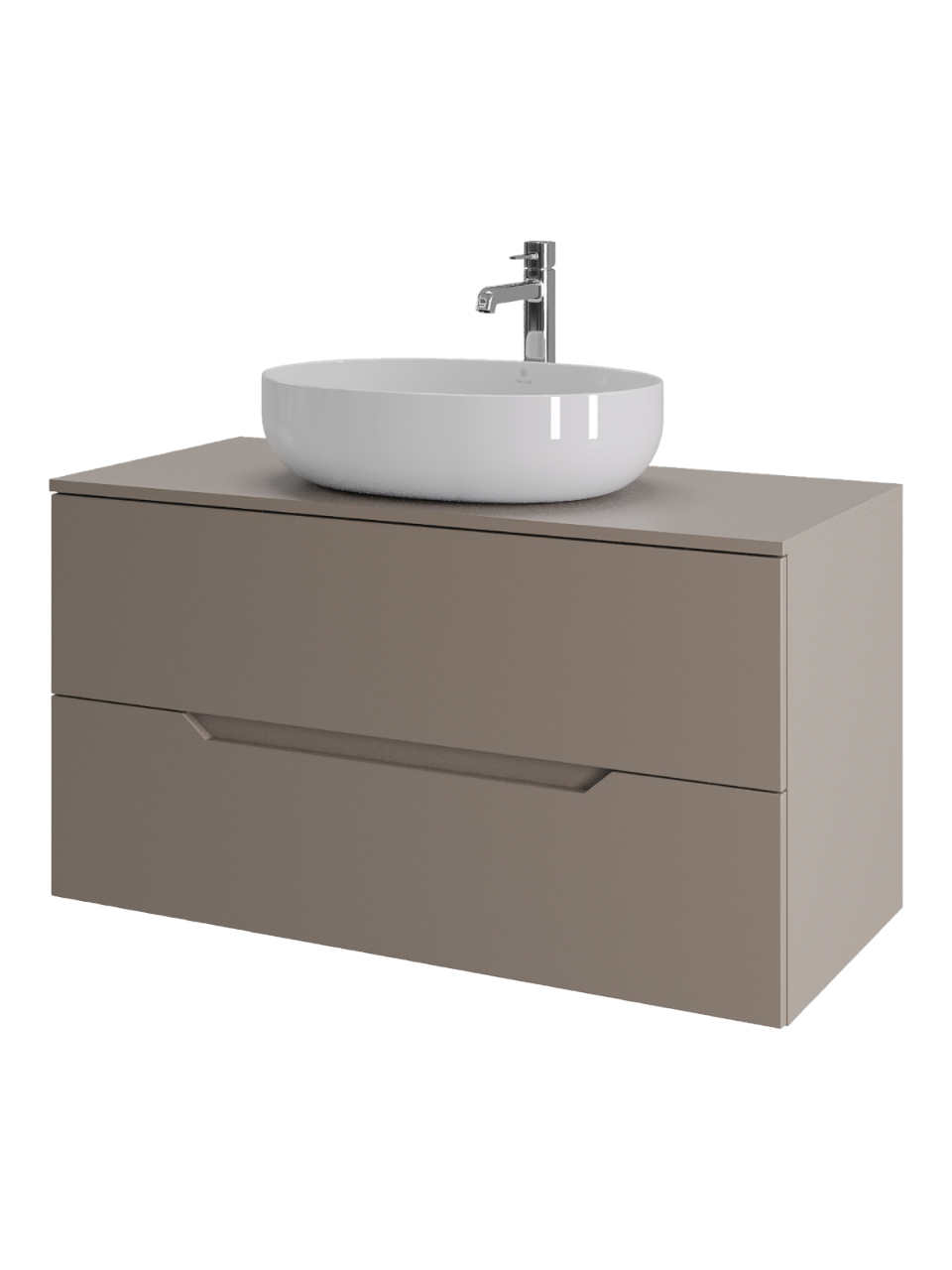 Тумба с раковиной Orange Line 100 подвесная, 2 ящика, матовый латте с раковиной B05-520W