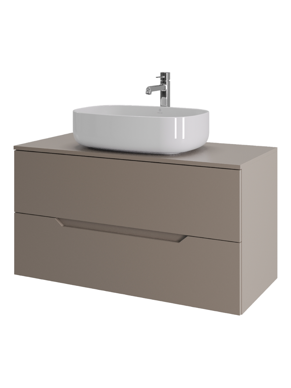 Тумба с раковиной Orange Line 100 подвесная, 2 ящика, матовый латте с раковиной B07-540W