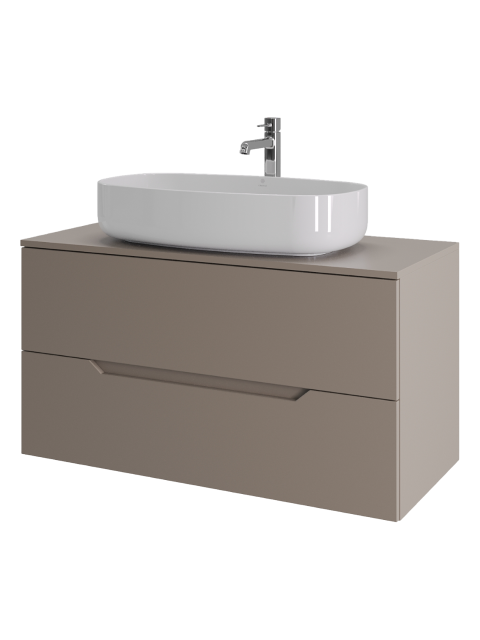 Тумба с раковиной Orange Line 100 подвесная, 2 ящика, матовый латте с раковиной B07-675W