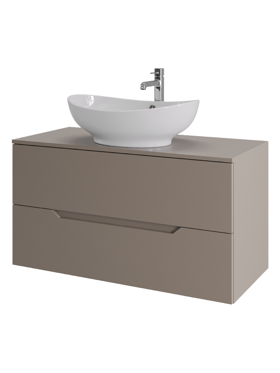 Тумба с раковиной Orange Line 100 подвесная, 2 ящика, матовый латте с раковиной B08-585w