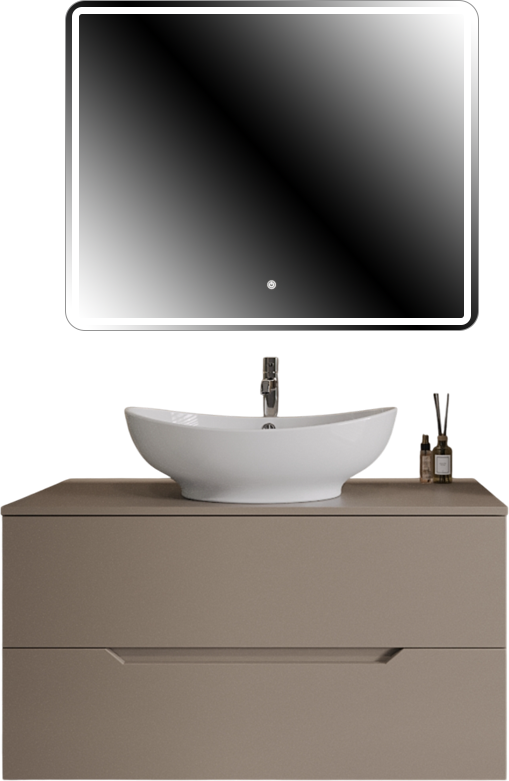 Мебель для ванной комнаты Orange Line 100 подвесная, 2 ящика, матовый латте с раковиной B08-585w
