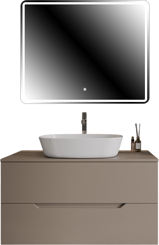 Мебель для ванной комнаты Orange Line 100 подвесная, 2 ящика, матовый латте с раковиной B08-500W