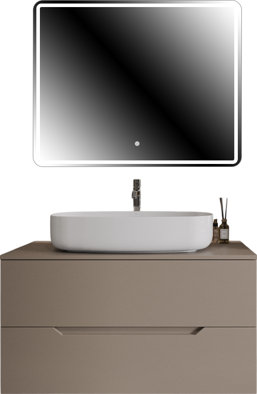 Мебель для ванной комнаты Orange Line 100 подвесная, 2 ящика, матовый латте с раковиной B07-675W