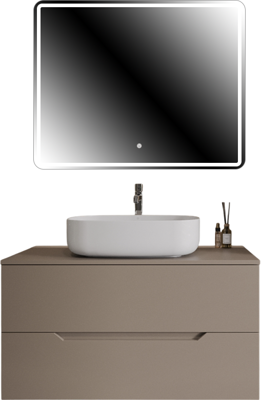 Мебель для ванной комнаты Orange Line 100 подвесная, 2 ящика, матовый латте с раковиной B07-540W