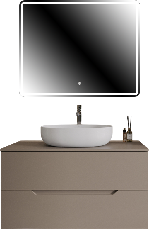 Мебель для ванной комнаты Orange Line 100 подвесная, 2 ящика, матовый латте с раковиной B05-520W