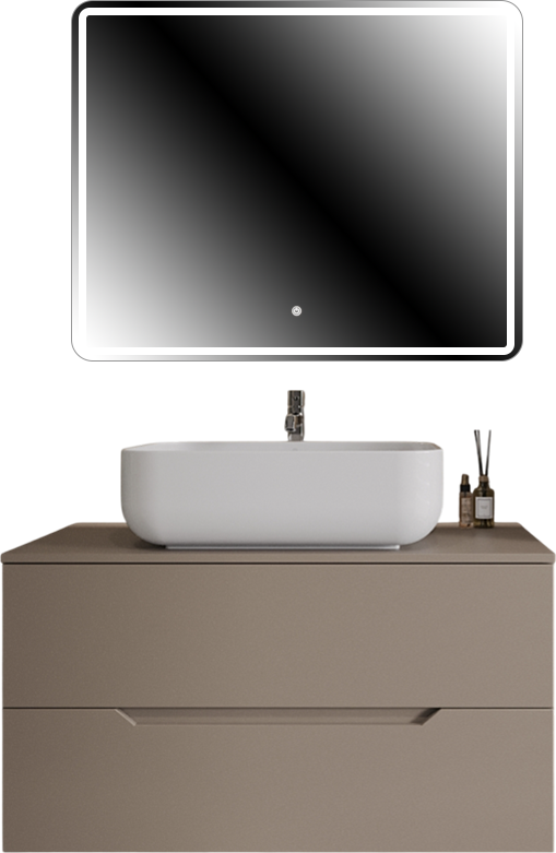 Мебель для ванной комнаты Orange Line 100 подвесная, 2 ящика, матовый латте с раковиной B03-600W