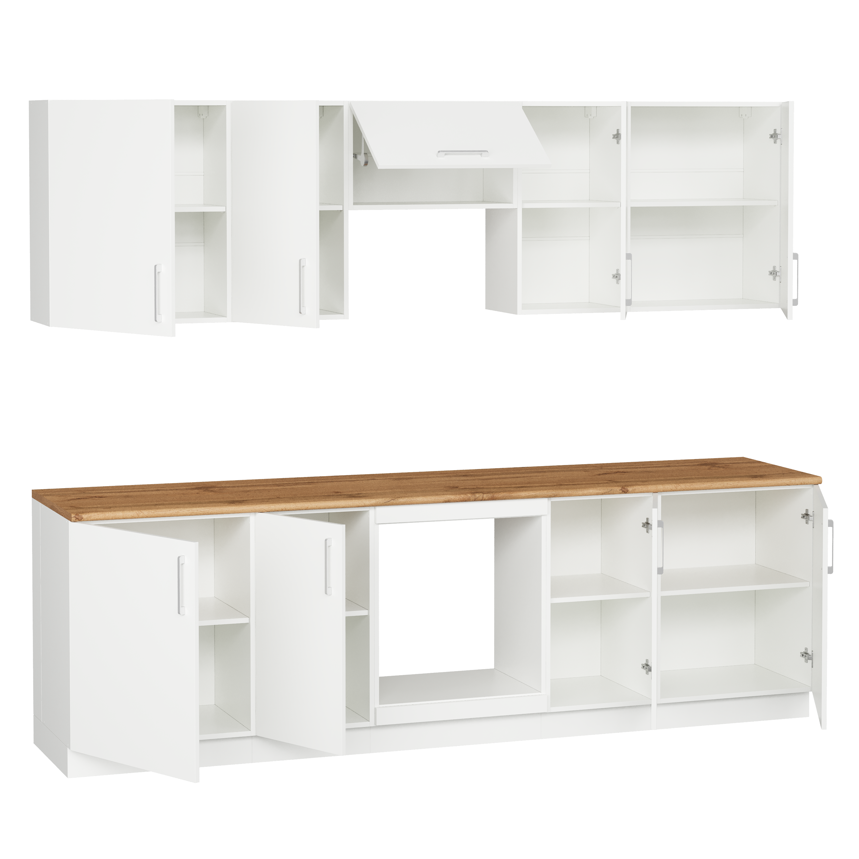 Кухонный гарнитур Domaci Болонья 260 см, фасад белый, ручка хром, столешница дуб вотан KUH-1008831