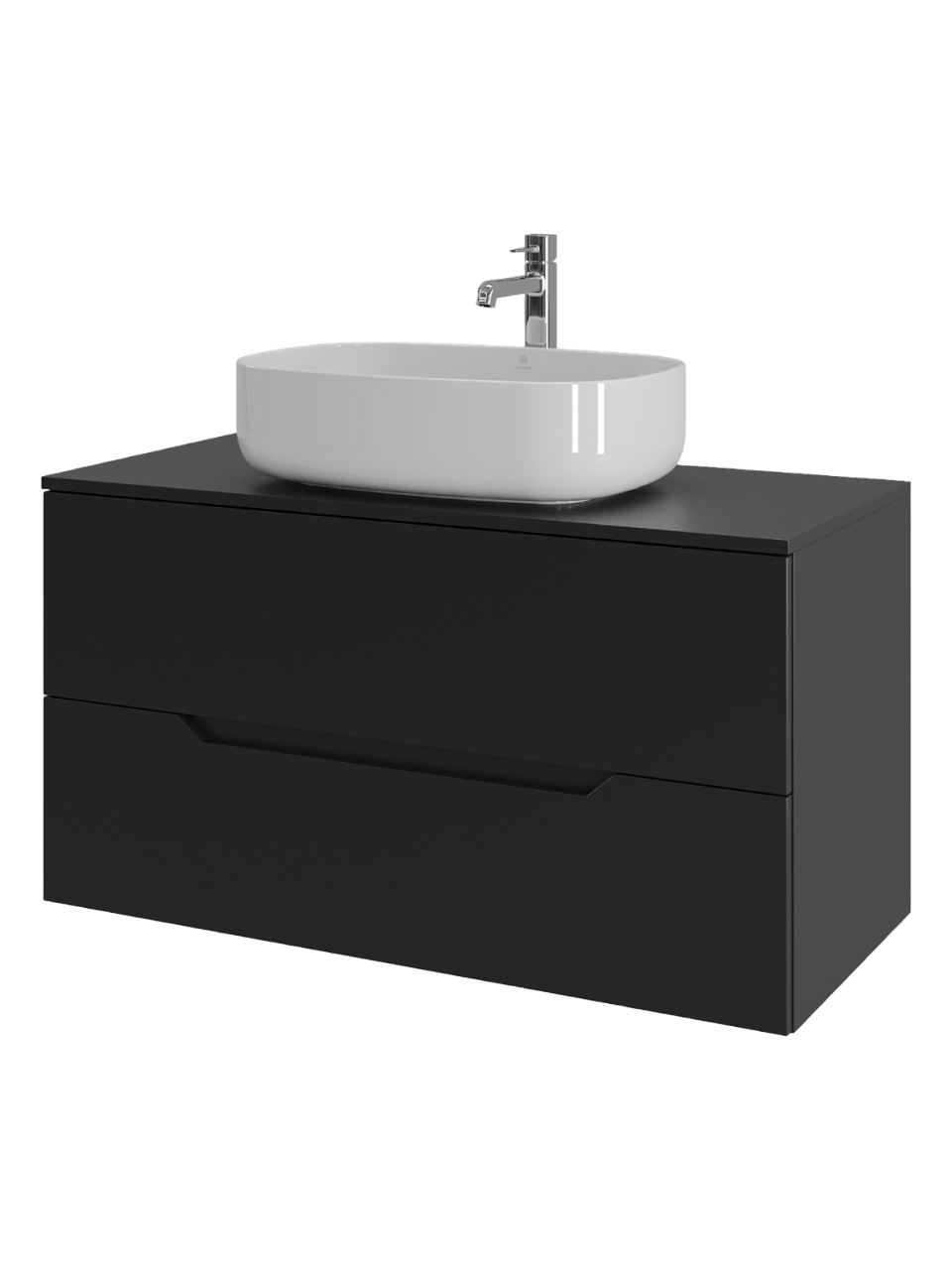 Тумба с раковиной Orange Line 100 подвесная, 2 ящика, матовая черная с раковиной B07-540W