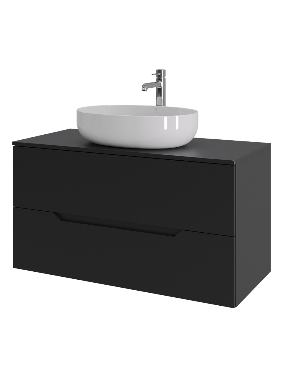 Тумба с раковиной Orange Line 100 подвесная, 2 ящика, матовая черная с раковиной B05-520W