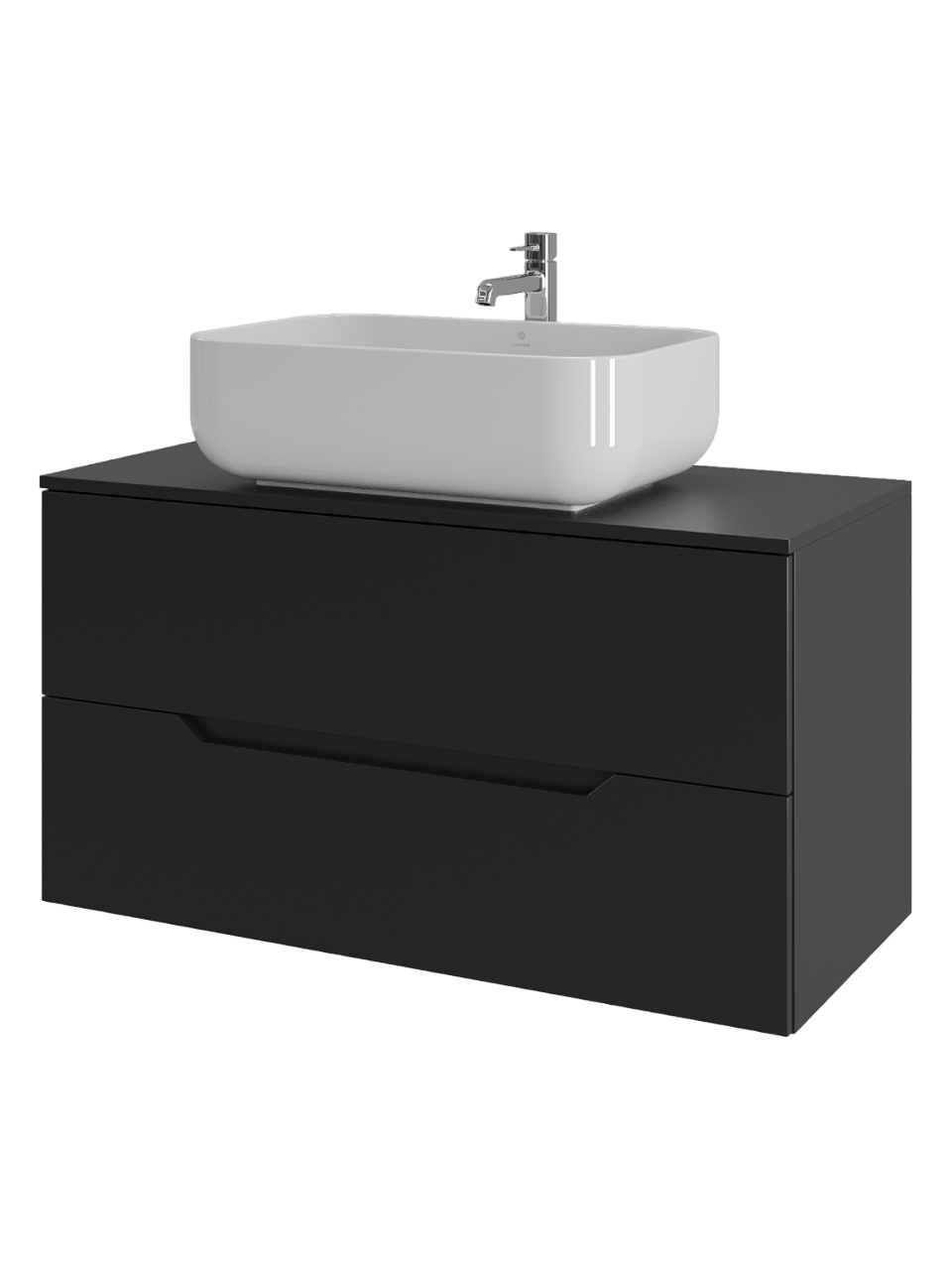 Тумба с раковиной Orange Line 100 подвесная, 2 ящика, матовая черная с раковиной B03-600W